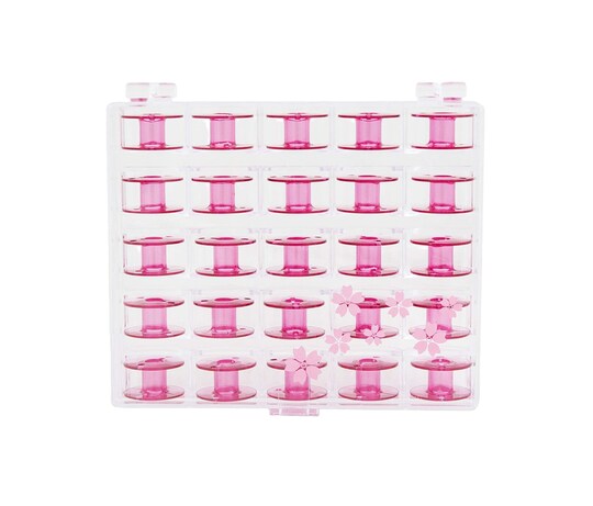 Janome 25 Pack Pink Cherry Blossom Bobbins and Case Class 15 / Style J 200277095